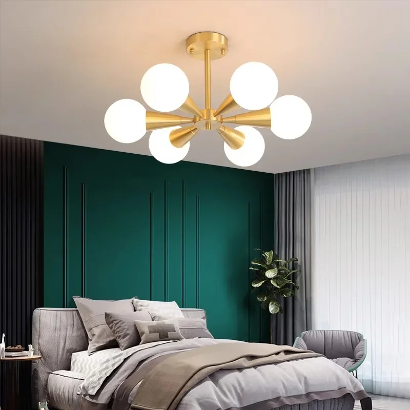 

Nordic LED Cream Chandelier Glass Globe French Romantic Chandelier for Living Room Dining Room Bedroom Lighting