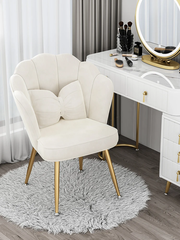 Tabouret De Coiffeuse En Velours Avec Pieds En Métal Doré Forme Nid D'Oiseau - Rembourré, H. 40 Cm - Pour Salon, Chambre, Dressing - Plusieurs Couleurs