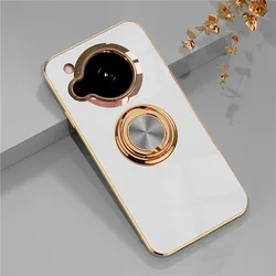 Magnetic Adsorption 6D Plating TPU Case with Ring and Stand Shell Cover for Sharp Aquos wish5 (White)