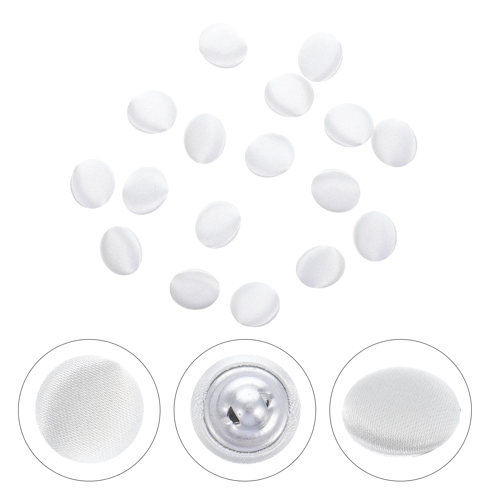 

15 Pcs White Satin Buttons Bridal Shirts Covered Women's Trim Fabric Sewing Denim