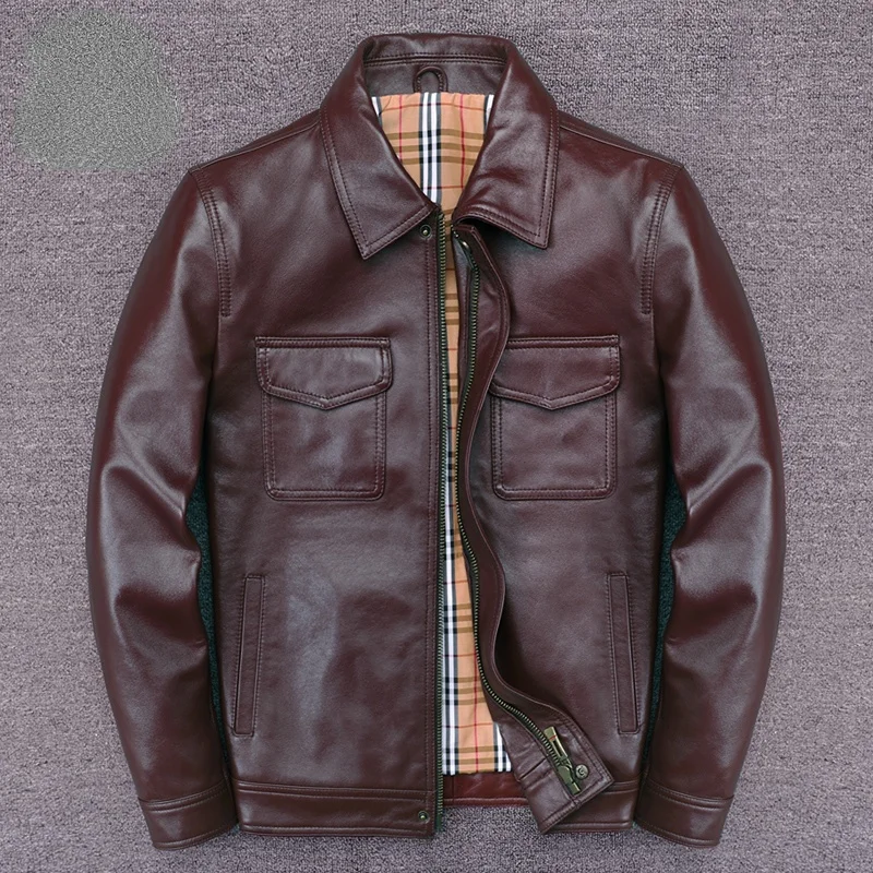 

Jacket Leather 100% Men Real Lapel Short Cowhide Leather Coat Male Motorcycle Leather Tops Autumn Winter Men Cloth Tide Specials