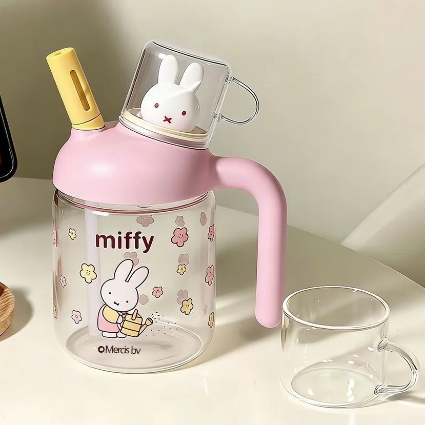 Miffy Rabbit Double Drink Cup – Cute Straw Glass Mug