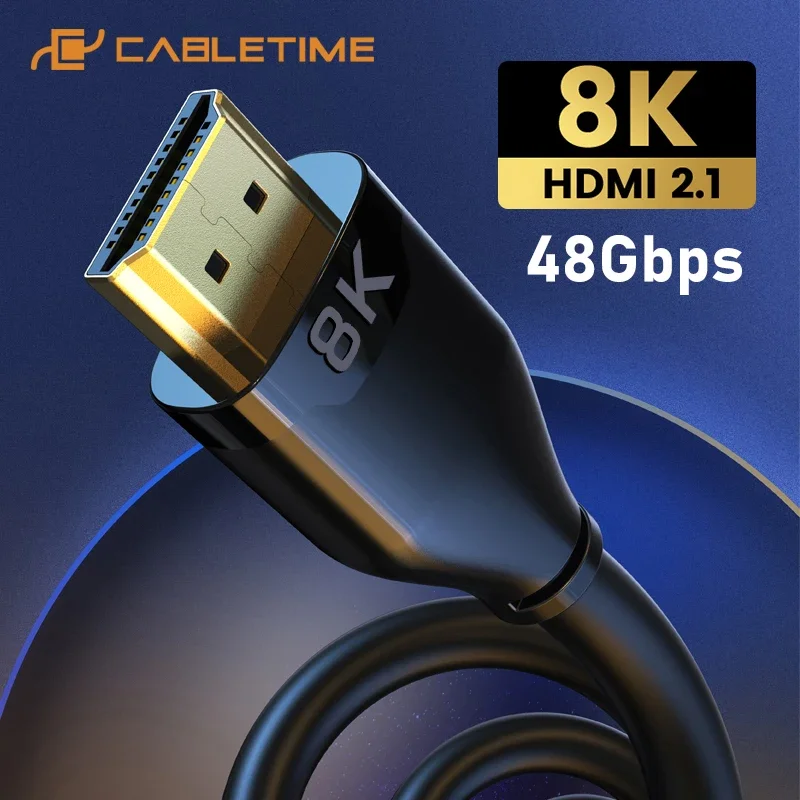 CABLETIME 8K HDMI to HDMI 2.1 Cable 48Gbps High Speed 8K 60Hz 4K HDMI-compatible For Switch PC Laptop TV Smart Devices