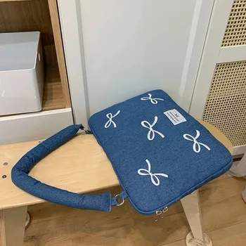 Borsa per Computer Portatile alla Moda da 14 Pollici, Custodia Antiurto per Laptop con Fiocco Ricamato, Borsa Morbida per Computer per il Pendolarismo Quotidiano