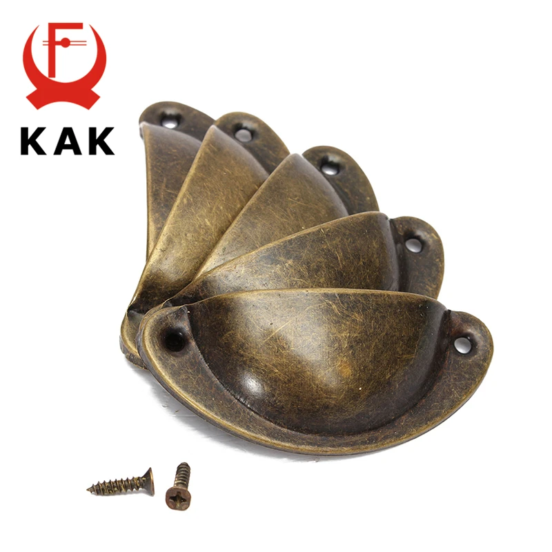 KAK 8PCS Mini Bronze Metal Handles 50x20mm ZAKKA Box Pulls Drawer Knobs Shell Cabinet Handle Antique Brass Furniture Handle