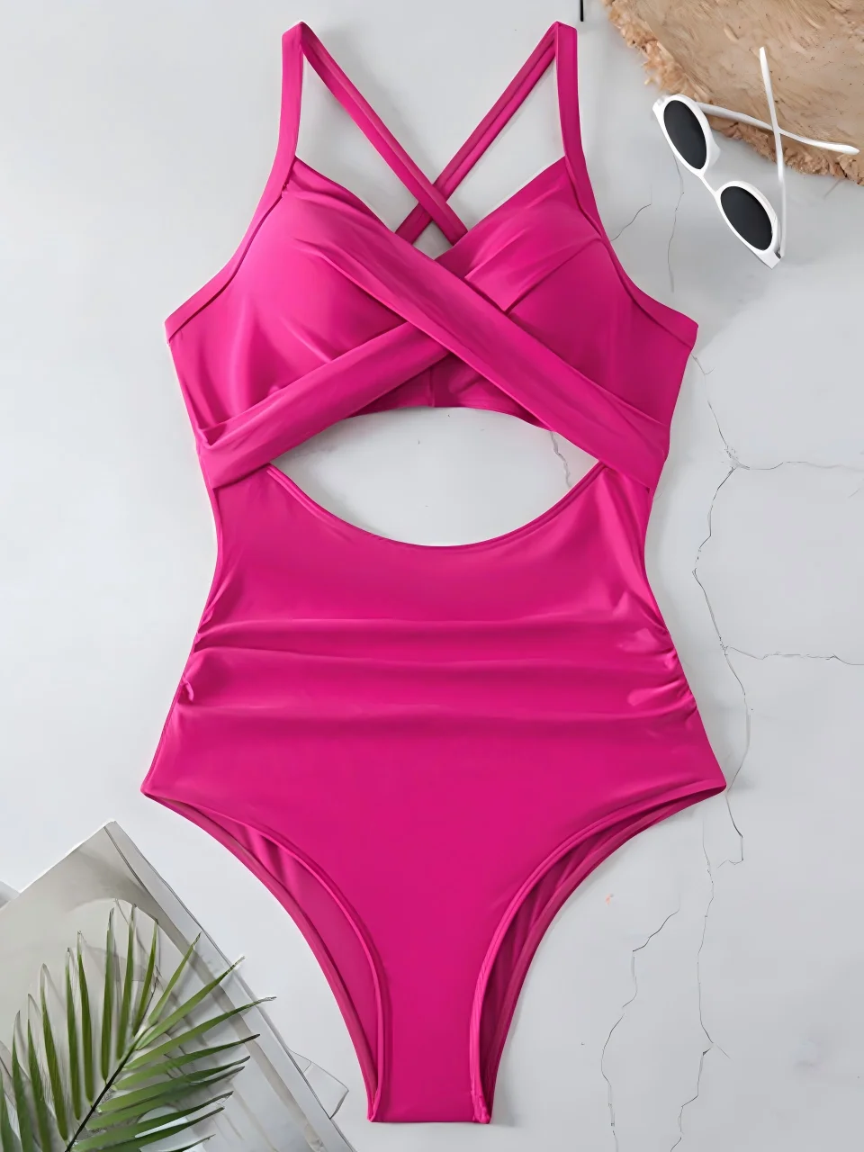 Elegant Ruched One-Piece Swimsuit for Women - Solid Summer Beachwear