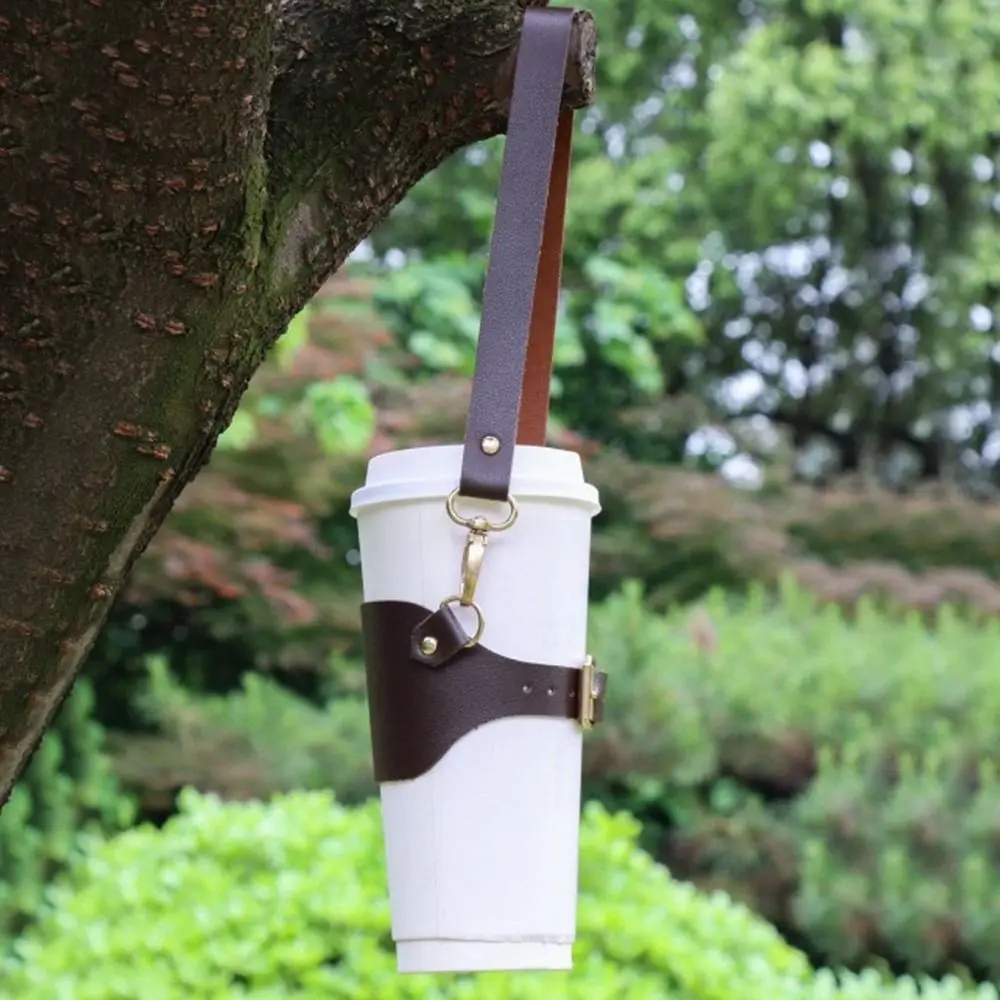 PU Leather Water Bottle Sling Handheld Cup Carrier Strap