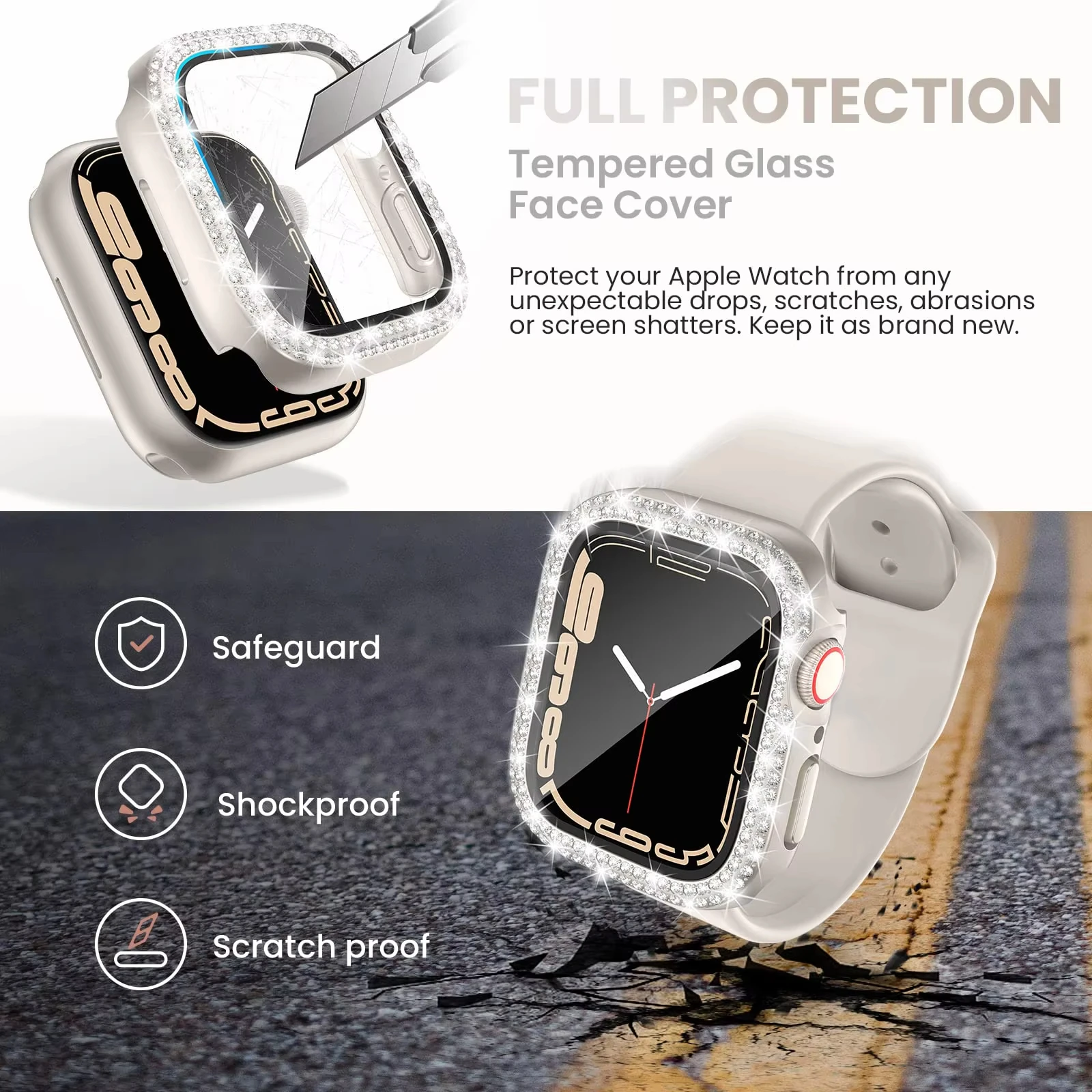 Luxury Bling Crystal Glass Watch Case with Screen Protector