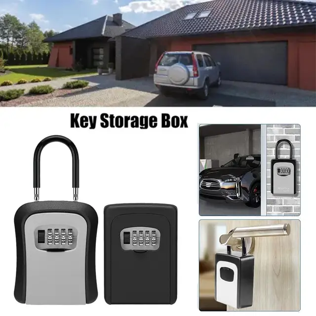 4-digit Key Lock Box Portable Combination Lockbox Wall-Mounted Key Storage Box Resettable Code Safe Security Lock Box for Home 2