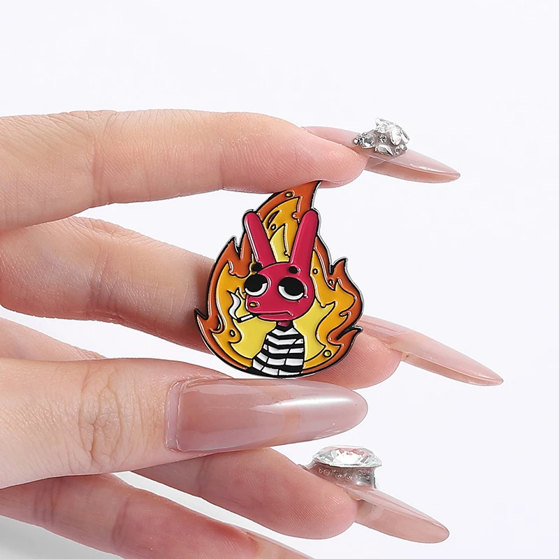 Enamel Pins Humor Comedy Anime Movies Character Enamel Pins Cartoon Red Eared Rabbit Brooch Backpack Lapel Badge Jewelry Gifts for Friend