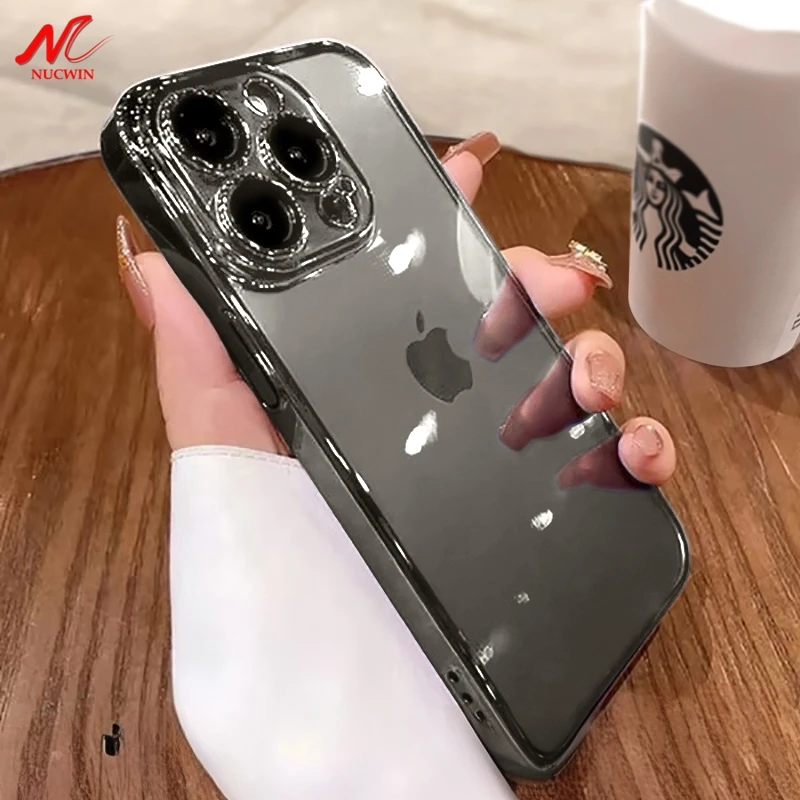 Custodia Per Pc Placcata Di Lusso Per Iphone 15 Pro Max Cover Protettiva Per Fotocamera Trasparente Grigio Titanio Per Iphone 12 13 14 Pro Max Plus