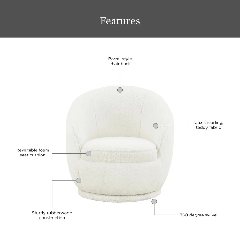 Better Homes & Gardens Mira Kids Swivel Chair, Cream Faux Shearling 2