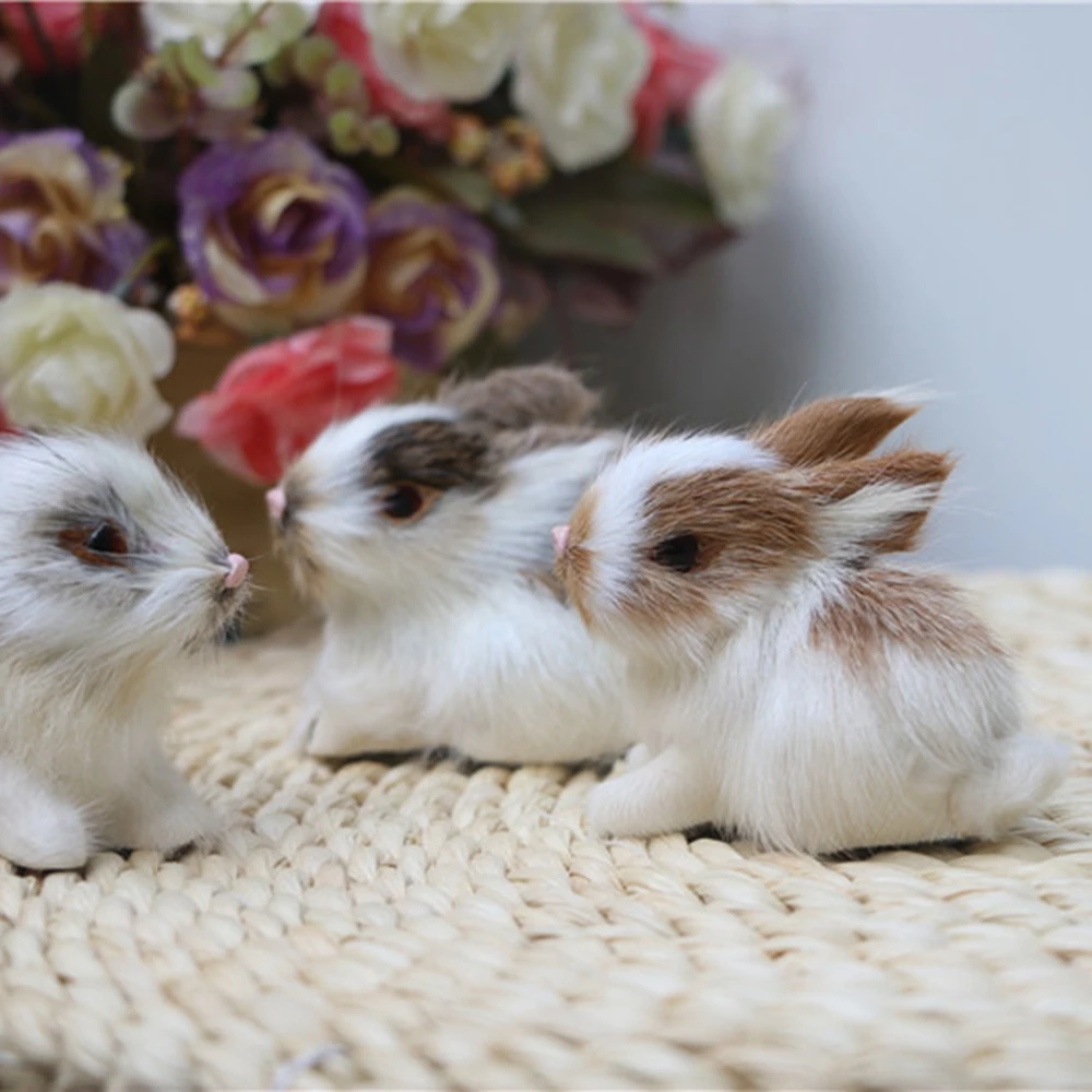 Cute Mini Animal Fur Model Figurines Miniatures Easter Plush Bunny Kids Toy Simulation Rabbits