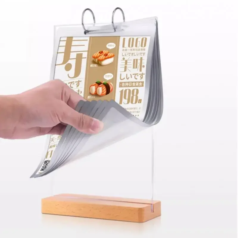 Wooden A4 A5 Double-sided Tab Le Sign Display Holder Menu Price List Card Racks Resturant Pages Turning Table Signboard Stand