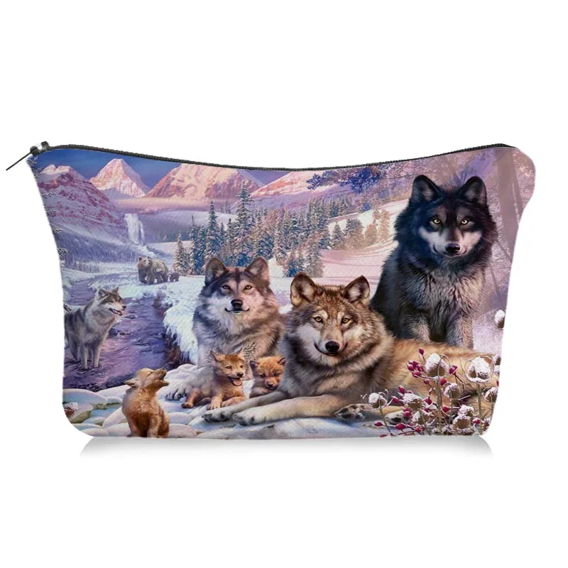 

Animals Wolf Makeup Pencil Case Gift for Girls Stationery Supplies Storage Bags Travel Toiletry Pouch