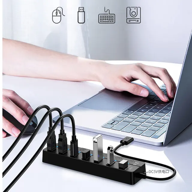 Adaptador de corriente USB 3,0, concentrador divisor multi USB de 4/7 puertos, concentrador USB 2,0, interruptor expansor múltiple USB, Cable de 30CM, estaciones de acoplamiento 6