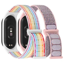 Nylon Sport Bracelet Set - Adjustable Wristband Replacement Straps in Assorted Colors for Mi band 6 (Pink sand-Rainbow)