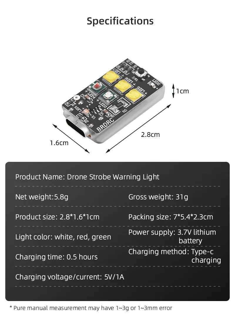 2.8*1.6*Icm Packing size: 7*5.4*2.3cm