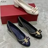 Top quality soft suede round head chain bow women's flat 3cm chunky heels elegant women's office work shoes 1