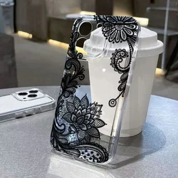 Elegant Black Lace Flower Pattern Soft Clear Phone Case Cover - iPhone 12 Mini (Clear - YYDSC1683)