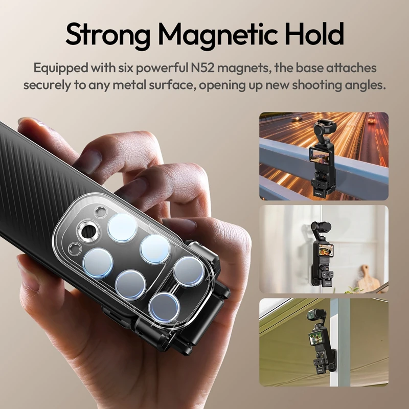 Ulanzi PK16 Quick-Release Magnetic Base for DJI Pocket 3 Action Camera 270° Flexible Adjustment for Railings Fridges Gym Camping