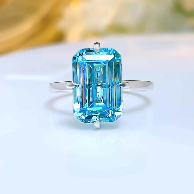 

Green Cut Sea Blue Treasure Ring 925 Silver Inlaid Imported High Carbon Diamond Elegant Engagement Jewelry for Women