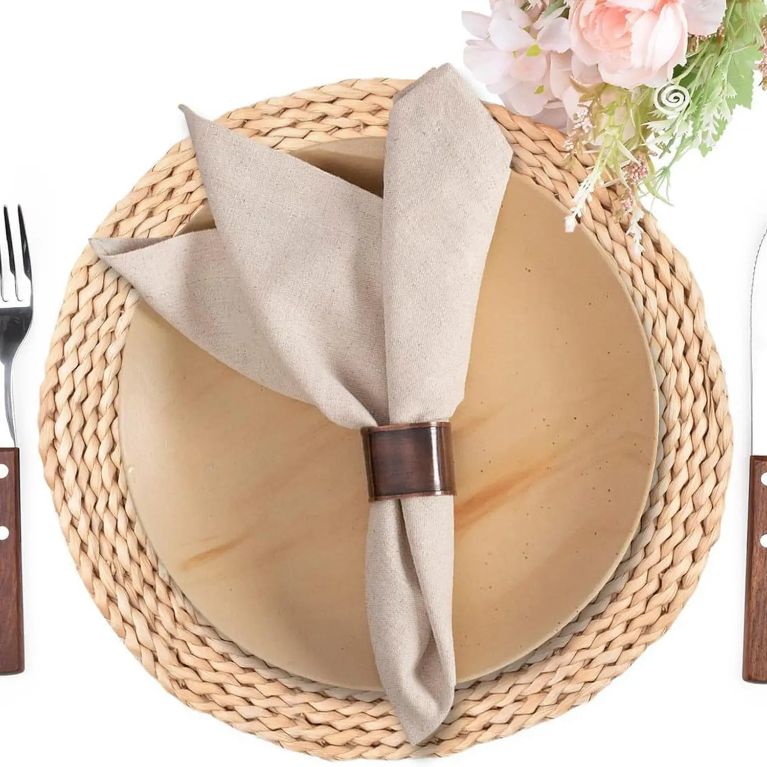 Linen Flax Cotton Dinner Napkins - Set of 12 Natural Fabric Wedding Napkins with Mitered Corners