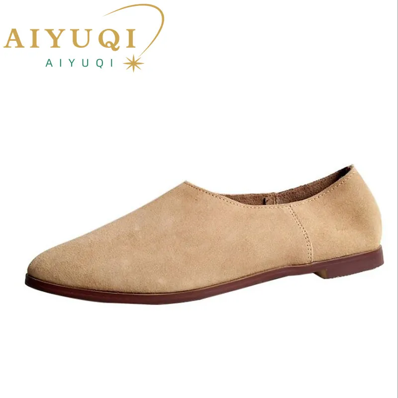 Women Shoes AIYUQI Ballet Flats Women's Shoes Genuine Leather Large Size 41 42 43 Pointed Toe Women's Loafers