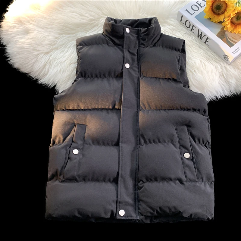 Men's Autumn Winter Button Zipper Pockets Solid Lunch Break Cardigan Sleeveless Office Lady Coats Vests Casual Fashion Tops