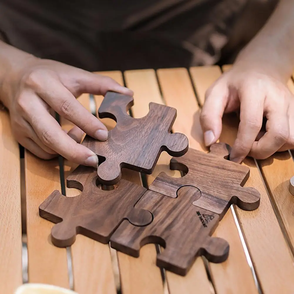 

10 cm Jigsaw Puzzle Drink Coaster Heat Insulation Walnut/Beech Coffee Cup Placemat Home Office Table Decor Kitchen Bar Supplies