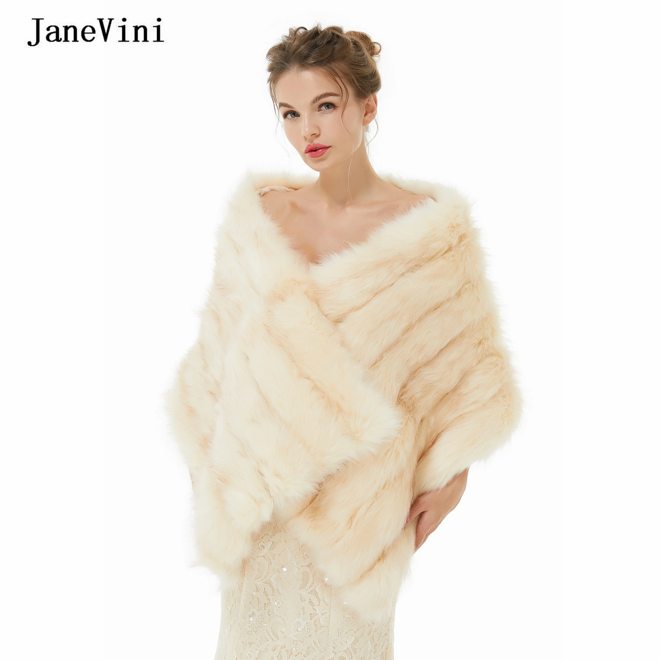 

JaneVini 2022 New Elegant Wedding Bolero Winter Bridal Cape Faux Fur Wrap Shawl Soft Warm Women Jacket Cloak Formal Party Coat