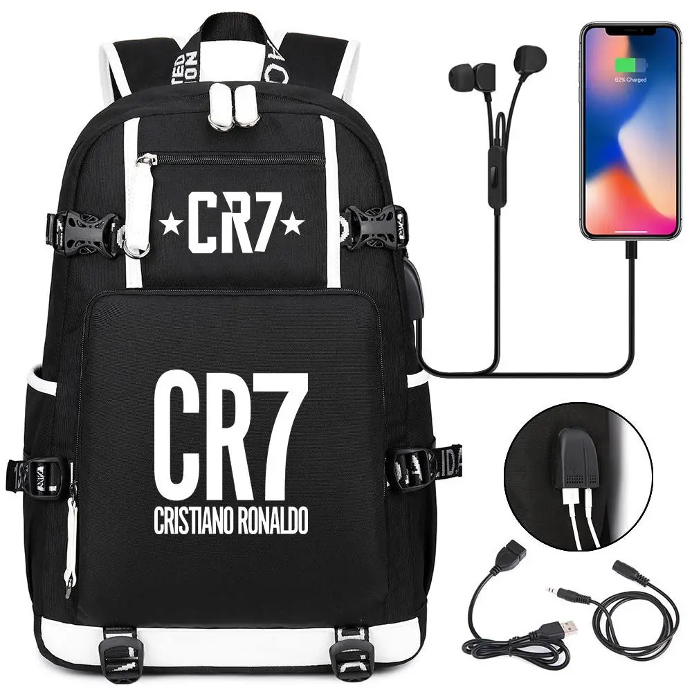 Football Superstar CR7 zaino di ricarica USB Ronaldo zainetto da viaggio  Notebook borse per Laptop per adolescenti studenti