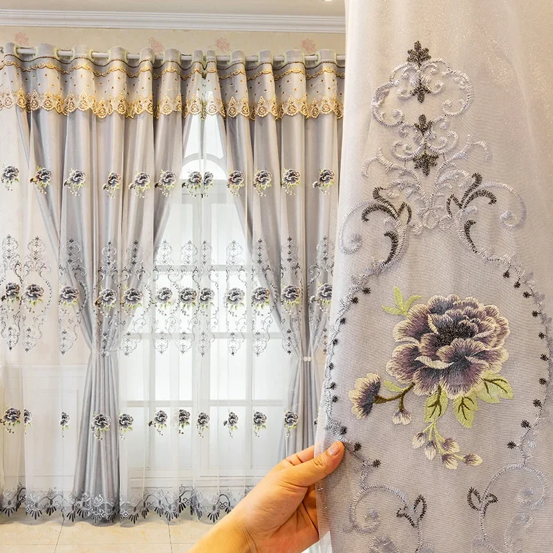 

Double-layer Gauze Embroidery Curtains for Living Room Bedroom European High-end Noble Blackout Cloth Gauze Integrated