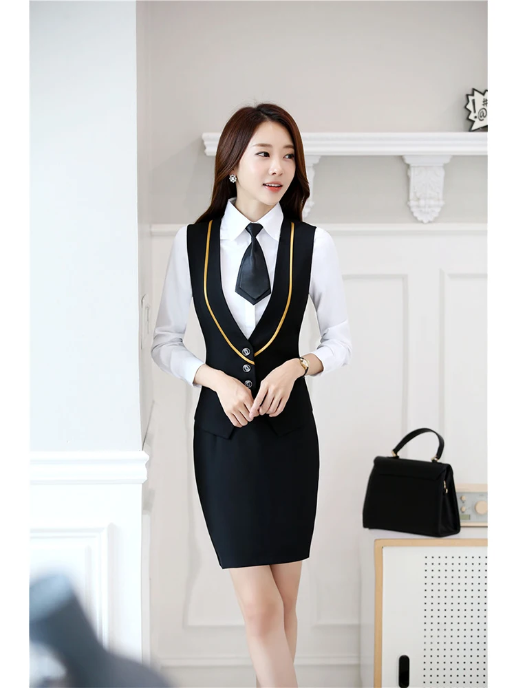 

Women Business Suits 2 Piece Skirt and Top Sets Ladies Office Uniform Designs Fashion Red Vest & Waistcoat