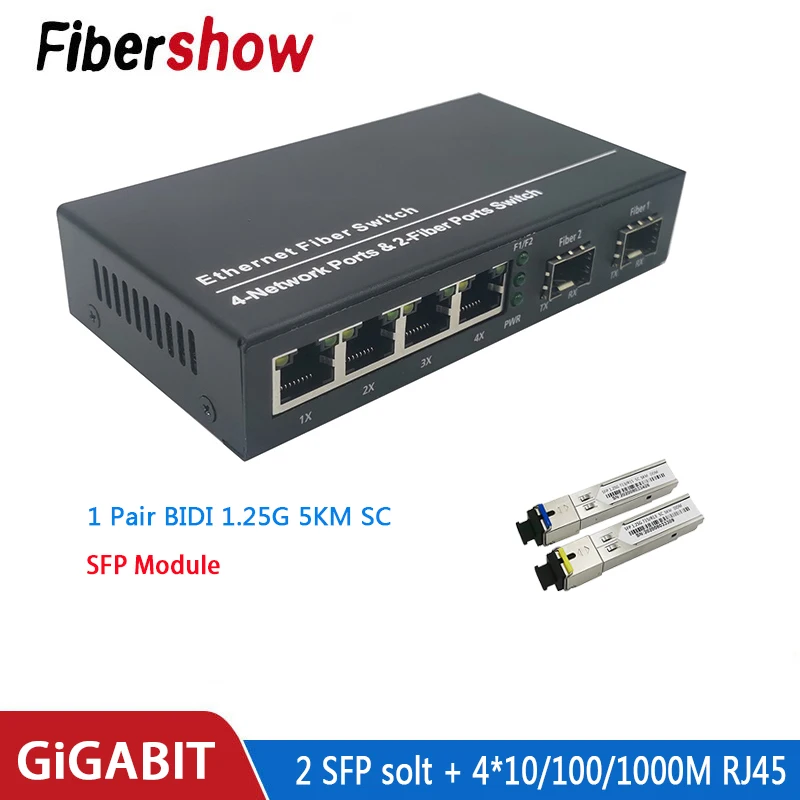 Gigabitowa optyczny Media konwerter z włókna włącznik Ethernet 4 RJ45 2 SFP 10/100/1000M UTP płyta światłowodowa PCBA 2 f4e 2 sfp4e