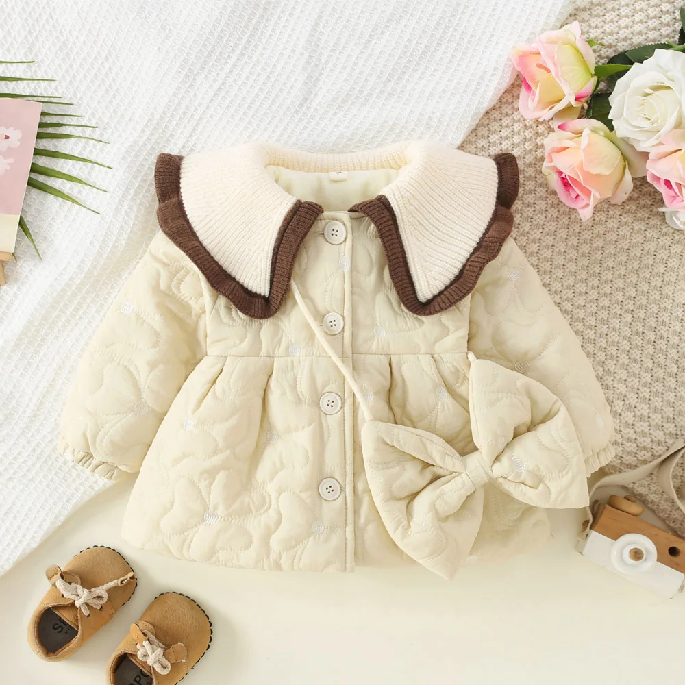 Girls' Cotton Jacket For Autumn And Winter With Thick Collar And Cotton Jacket Winter Clothes Free Bag