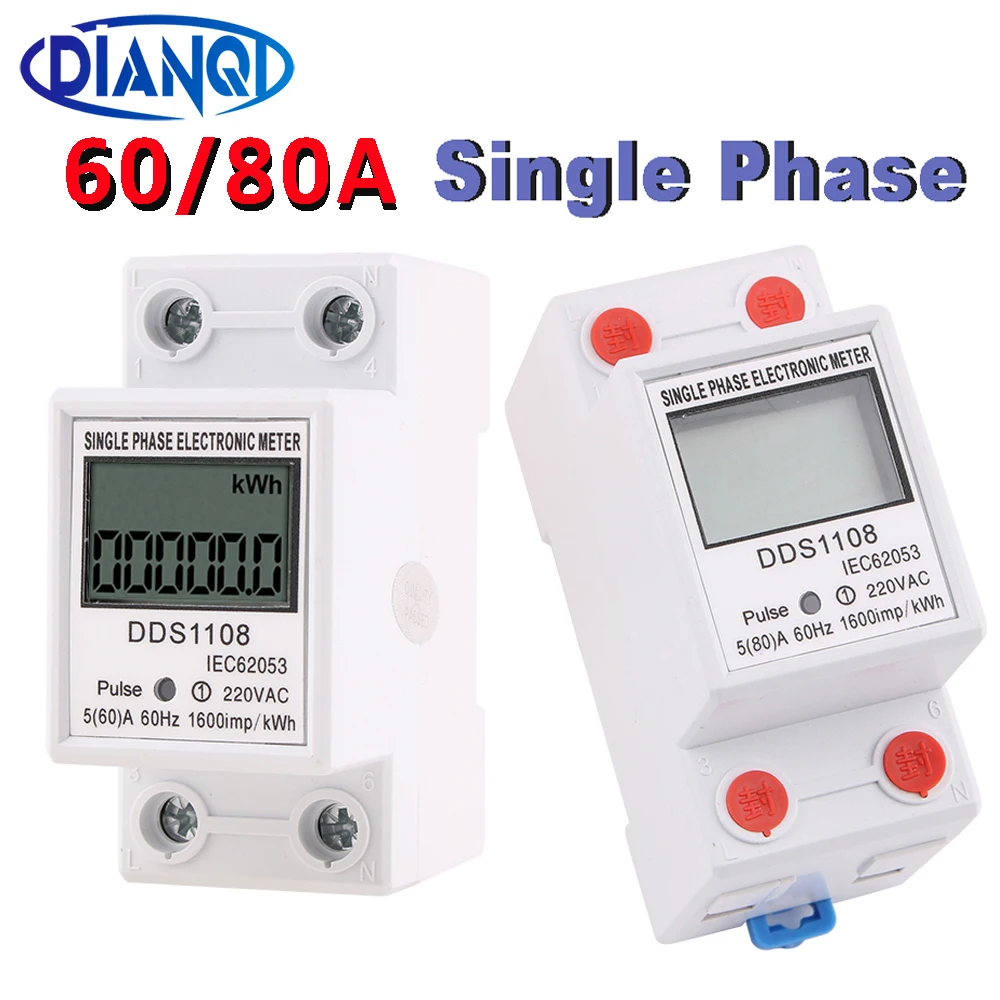 Compteur d'énergie monophasé sur rail din 5-80a 220v 50hz Compteur  électronique Kwh avec rétroéclairage Lcd Affichage numérique Ddm15sd