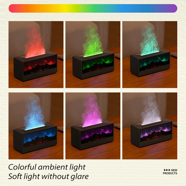New Creative Fireplace Aroma Diffuser 150ml Waterless Auto-Off Colorful Flame Air Humidifier with Remote for Home Bedroom Gift 2
