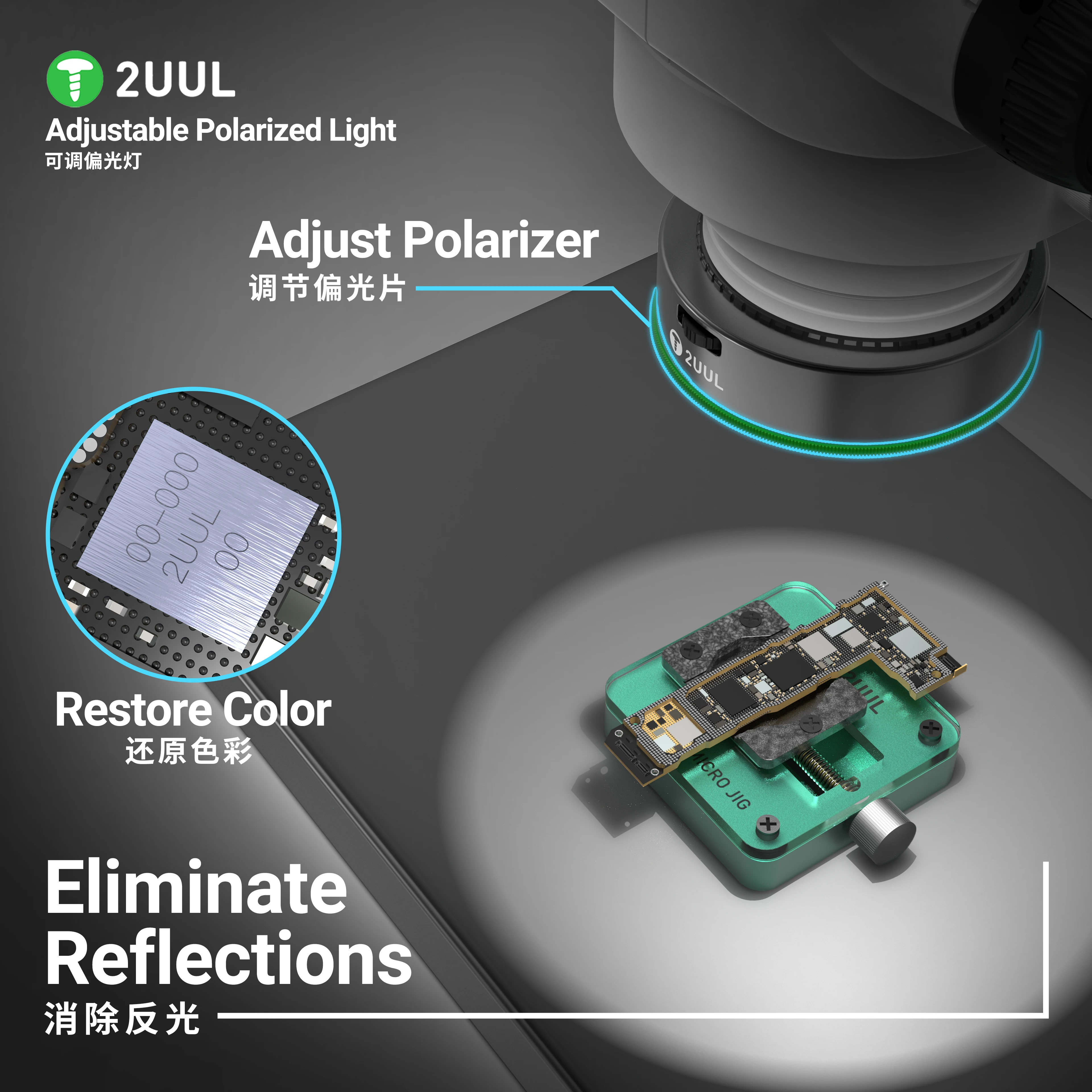 Microscope Lamp 2UUL MS97 Ring Light Polarized 32 LED Adjustable Brightness Anti Glare Eliminates Reflection Illuminator