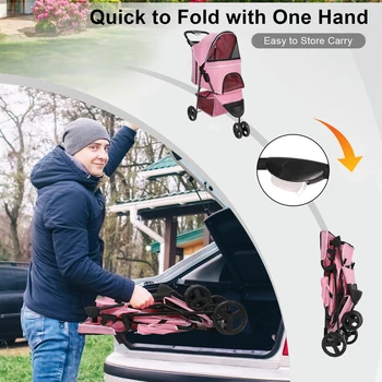 carreola para mascotas perro 3 Wheel Foldable Cat Dog Stroller with Storage Basket, Handle 360° Pet Dog Stroller 6