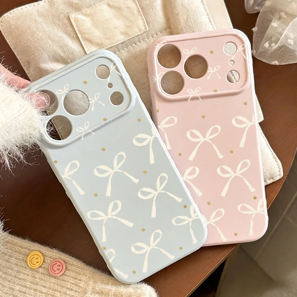 Elegant Cream Bow Phone Case with Gold Dot Accents