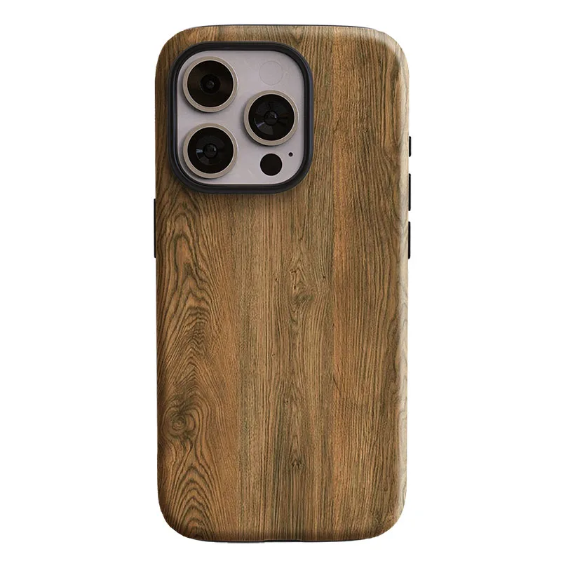 Wood Grain Pattern Shockproof Phone Case with 2-in-1 Film Shell Cover