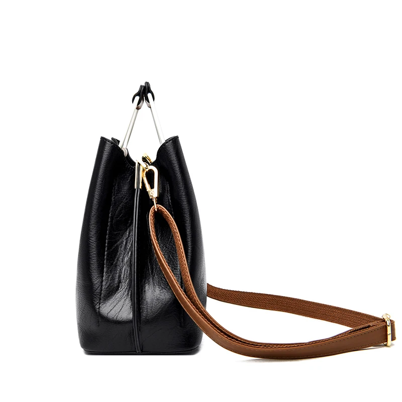 Designer Oil Skin Leather Women's Handbag Wallet 3 Layer Luxury Brand Tote Bag Women's Shoulder Crossbody Bag For Women Purses