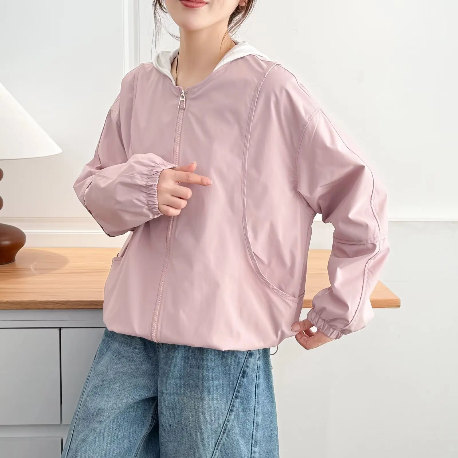 XXXXL Fashion Plus Size Women's Zipper Jacket Loose Collarless Patchwork Coat Casual Outerwear 309