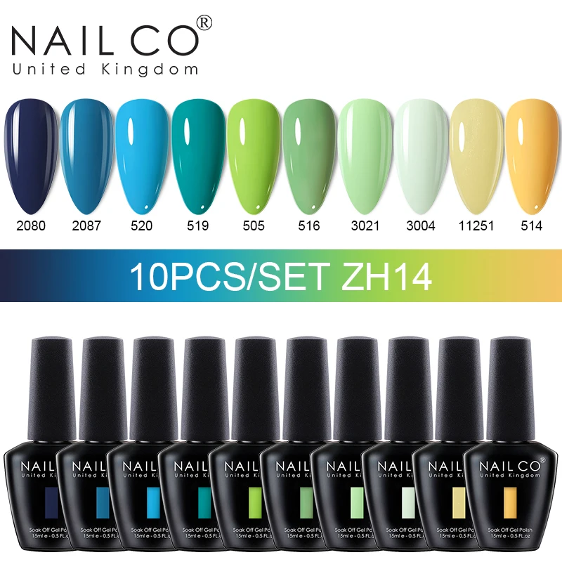 NAILCO 15ml 10pcs/Set Blue Colors Gel Nail Polish UV Gel Nail Polish Purple Nail Lakiery Esmalte Top Base Nail Art Design Vernis 3