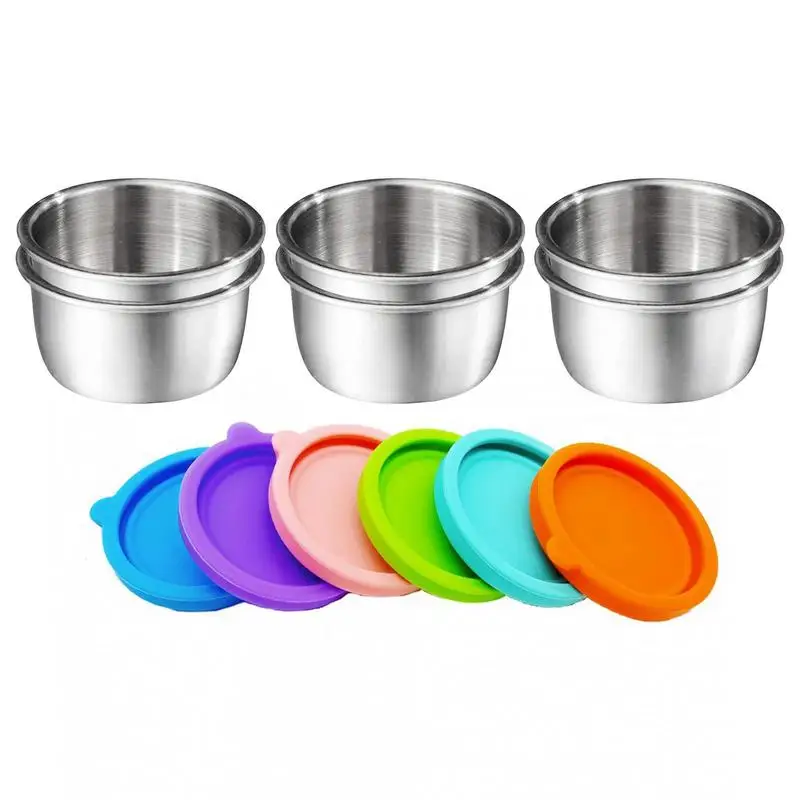 6pcs Stainless Steel Dressing Containers With Lids Reusable
