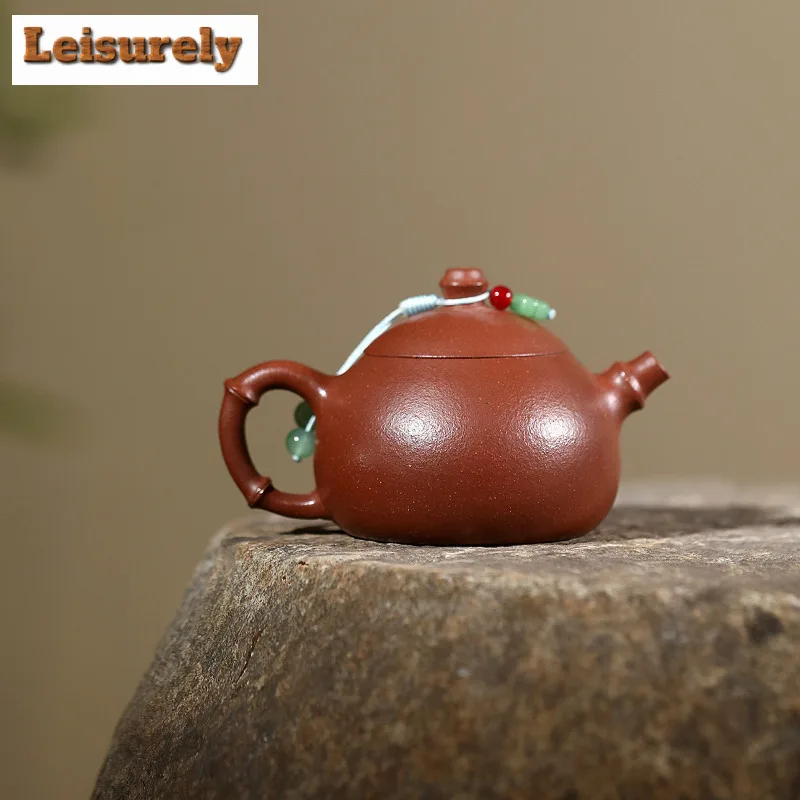 140ml Handmade Yixing Purple Clay Teapot Handmade Bamboo Joint Wen Dan Pot Raw Ore Downhill Mud Kettle Chinese Zisha Teaset Gift