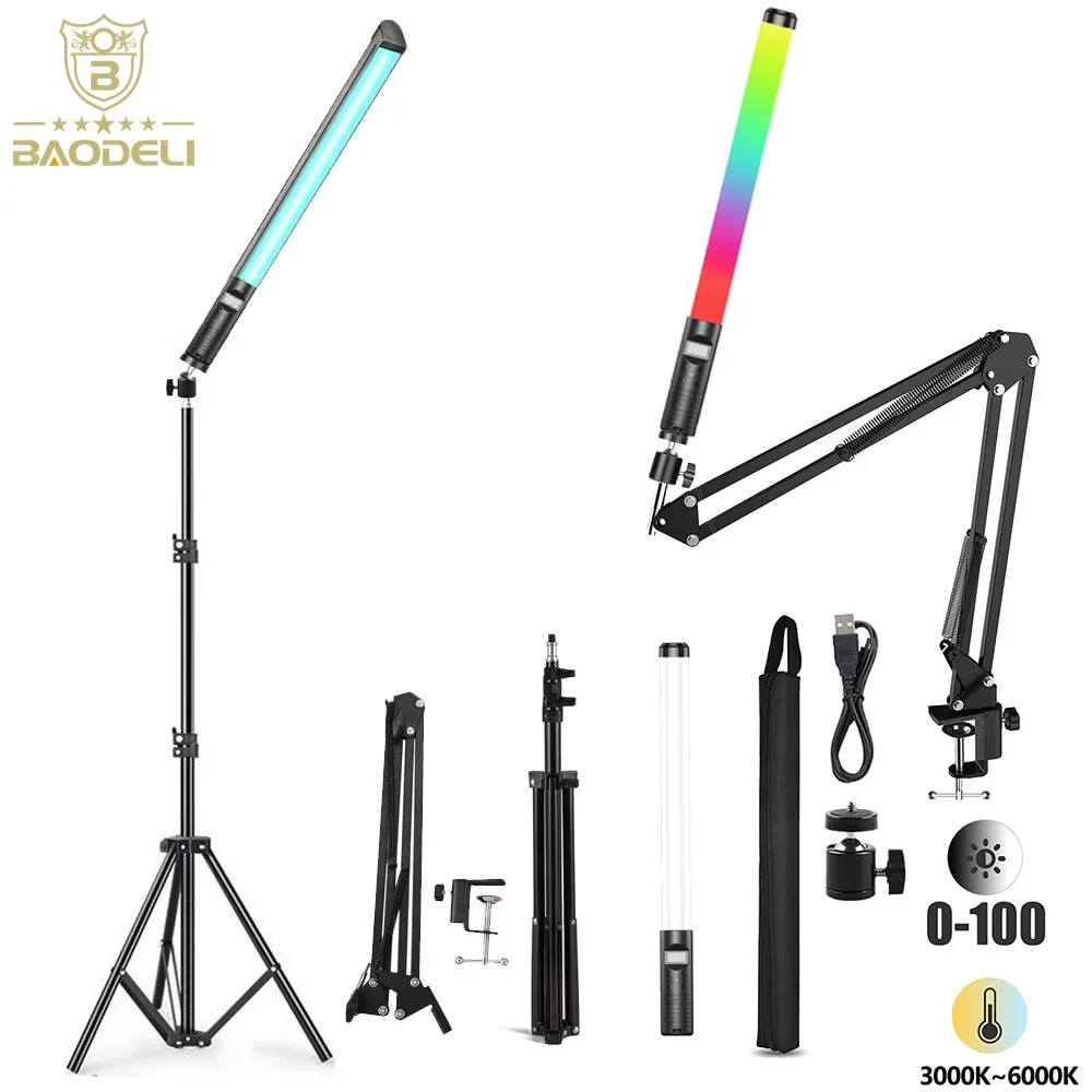 Rgb Led Handheld Light Wand Video Light Tube Fotografia Vara com Escurecimento Bateria Recarregável Tripé 20 50cm
