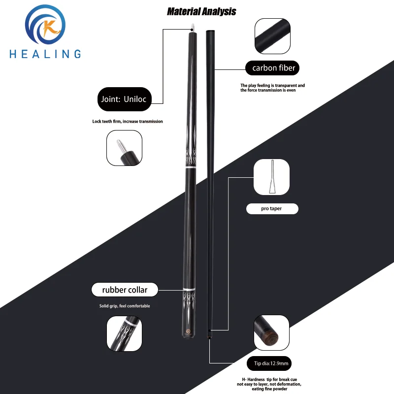 OKHealing-ブレイクキューチップビリヤードキュー、カーボンファイバー
