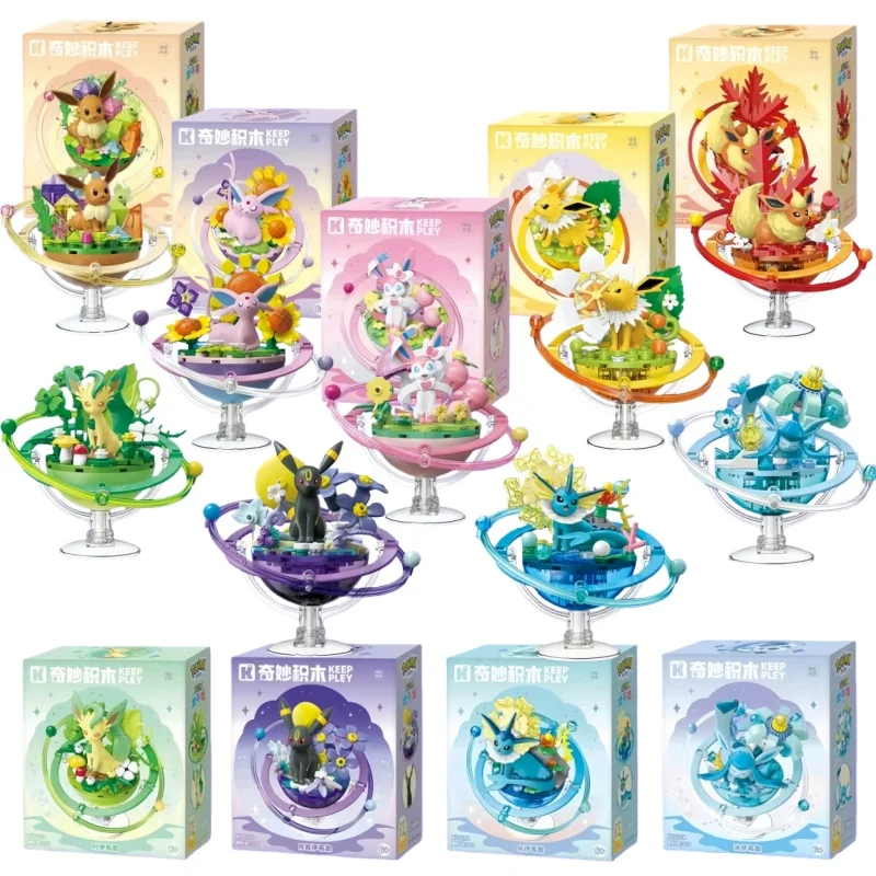 Keeppley Original Pokémon Building Blocks Eevee Evolution Family Planet Series Educational Toys Desktop Assembly Model Doll Toys